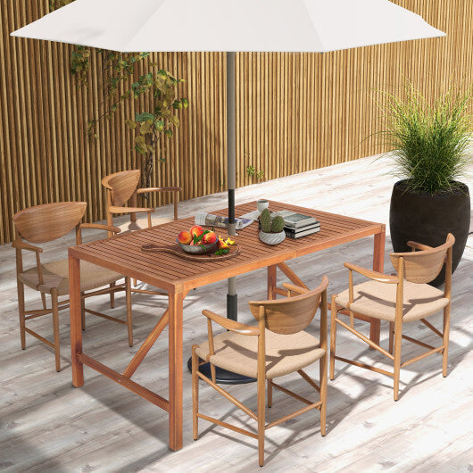 55 Inch Patio Rectangular Acacia Wood Dining Table with Umbrella Hole LuxuryLifeWay Online Store