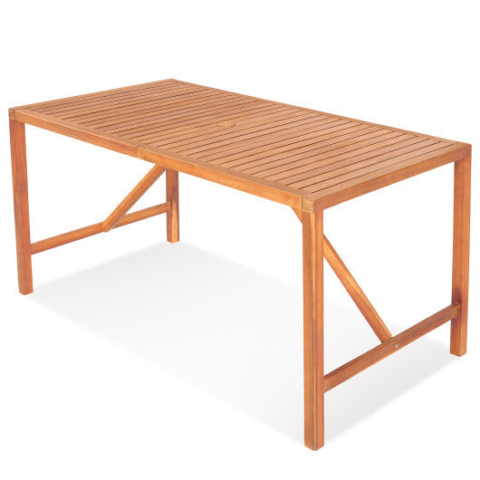 55 Inch Patio Rectangular Acacia Wood Dining Table with Umbrella Hole LuxuryLifeWay Online Store