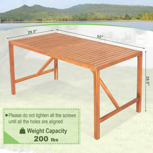 55 Inch Patio Rectangular Acacia Wood Dining Table with Umbrella Hole LuxuryLifeWay Online Store