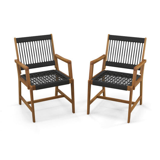 Set of 2 Patio Acacia Wood Dining Chairs with Armrests for Lawn Yard LuxuryLifeWay Online Store