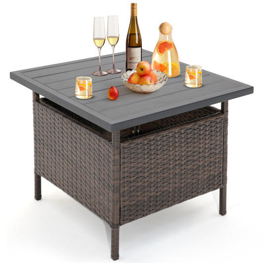 Patio Square Wicker Side Table with Umbrella Hole for Yard Garden Poolside LuxuryLifeWay Online Store