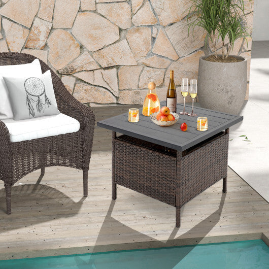 Patio Square Wicker Side Table with Umbrella Hole for Yard Garden Poolside LuxuryLifeWay Online Store