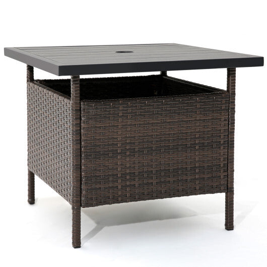 Patio Square Wicker Side Table with Umbrella Hole for Yard Garden Poolside LuxuryLifeWay Online Store