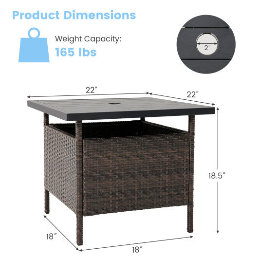 Patio Square Wicker Side Table with Umbrella Hole for Yard Garden Poolside LuxuryLifeWay Online Store