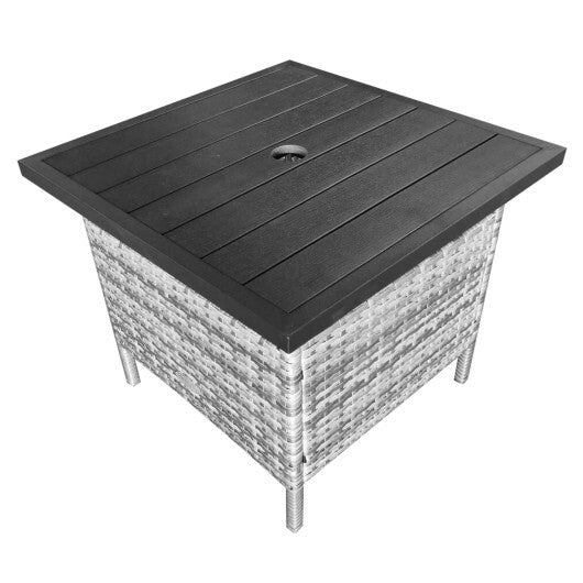 Patio Square Wicker Side Table with Umbrella Hole for Yard Garden Poolside LuxuryLifeWay Online Store
