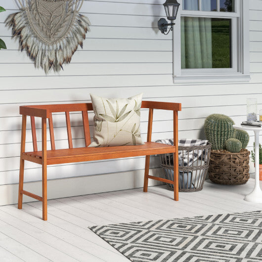 Outdoor Eucalyptus Wood Bench with Backrest and Armrests LuxuryLifeWay Online Store