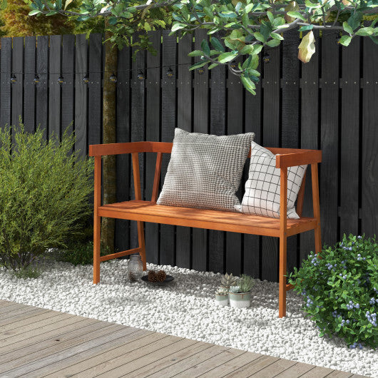 Outdoor Eucalyptus Wood Bench with Backrest and Armrests LuxuryLifeWay Online Store