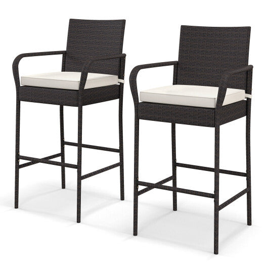 2/4 Pieces Outdoor PE Rattan Cushioned Barstool Set with Armrests-Set of 2 LuxuryLifeWay Online Store