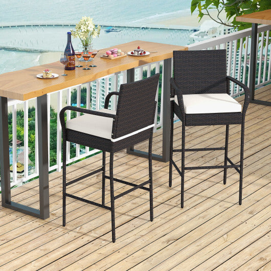 2/4 Pieces Outdoor PE Rattan Cushioned Barstool Set with Armrests-Set of 2 LuxuryLifeWay Online Store