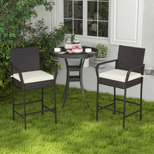 2/4 Pieces Outdoor PE Rattan Cushioned Barstool Set with Armrests-Set of 2 LuxuryLifeWay Online Store