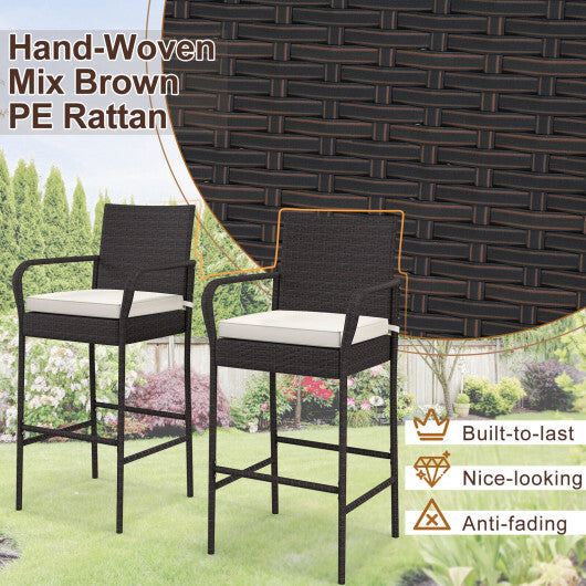 2/4 Pieces Outdoor PE Rattan Cushioned Barstool Set with Armrests-Set of 2 LuxuryLifeWay Online Store
