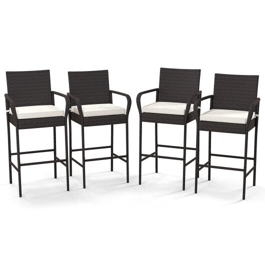 2/4 Pieces Outdoor PE Rattan Cushioned Barstool Set with Armrests-Set of 2 LuxuryLifeWay Online Store