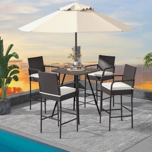 2/4 Pieces Outdoor PE Rattan Cushioned Barstool Set with Armrests-Set of 2 LuxuryLifeWay Online Store