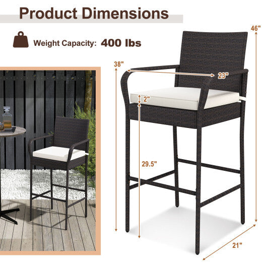 2/4 Pieces Outdoor PE Rattan Cushioned Barstool Set with Armrests-Set of 2 LuxuryLifeWay Online Store