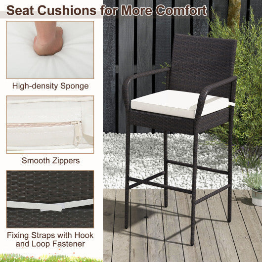 2/4 Pieces Outdoor PE Rattan Cushioned Barstool Set with Armrests-Set of 2 LuxuryLifeWay Online Store