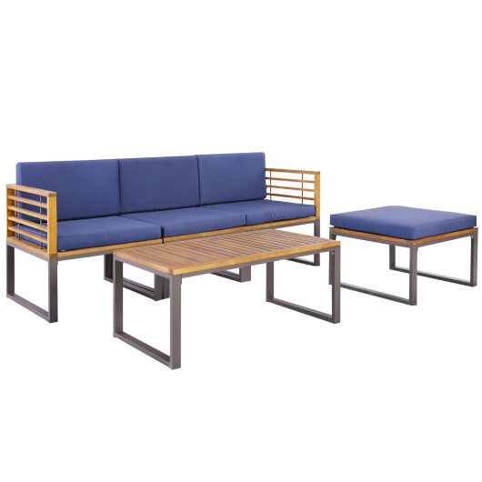 5-Piece Patio Acacia Wood Chair Set with Ottoman and Coffee Table-Navy LuxuryLifeWay Online Store