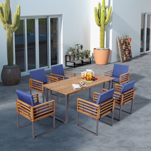 7 Pieces Patio Acacia Wood Dining Chair and Table Set for Backyard and Poolside-Navy LuxuryLifeWay Online Store