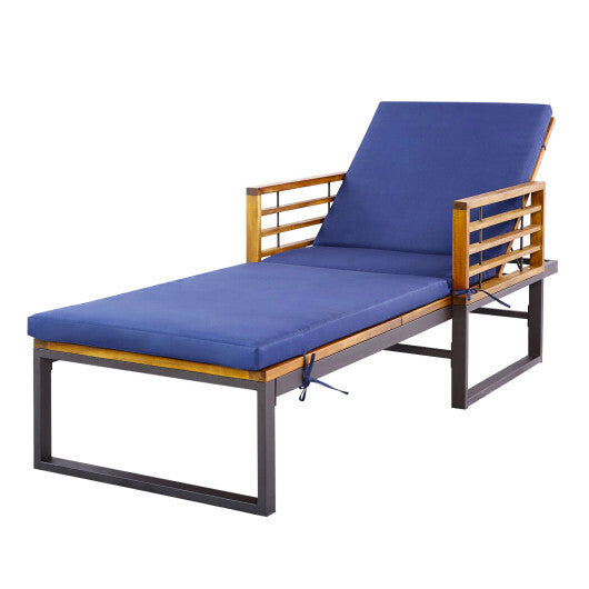 Adjustable Cushioned Patio Chaise Lounge Chair with 4-Level Backrest-Navy LuxuryLifeWay Online Store