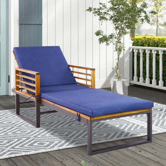 Adjustable Cushioned Patio Chaise Lounge Chair with 4-Level Backrest-Navy LuxuryLifeWay Online Store