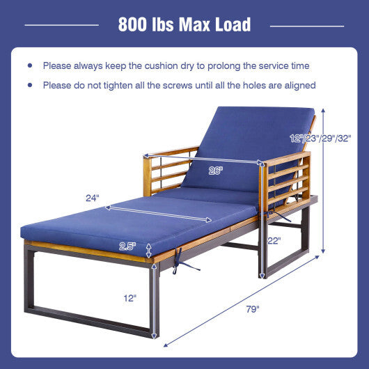 Adjustable Cushioned Patio Chaise Lounge Chair with 4-Level Backrest-Navy LuxuryLifeWay Online Store