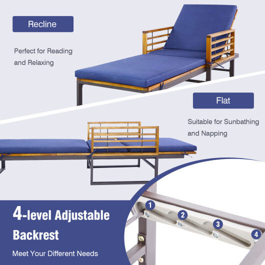 Adjustable Cushioned Patio Chaise Lounge Chair with 4-Level Backrest-Navy LuxuryLifeWay Online Store