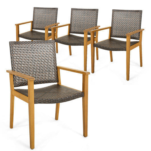Set of 4 Outdoor Rattan Chair with Sturdy Acacia Wood Frame-Set of 4 LuxuryLifeWay Online Store