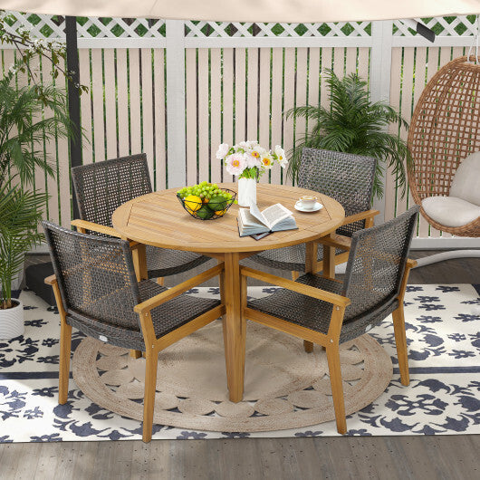 Set of 4 Outdoor Rattan Chair with Sturdy Acacia Wood Frame-Set of 4 LuxuryLifeWay Online Store