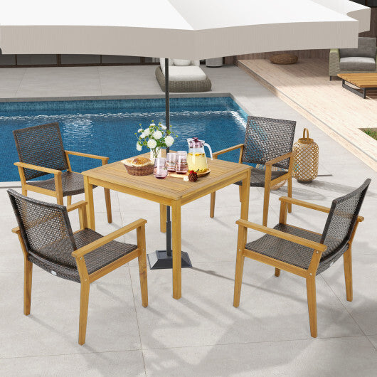 Set of 4 Outdoor Rattan Chair with Sturdy Acacia Wood Frame-Set of 4 LuxuryLifeWay Online Store