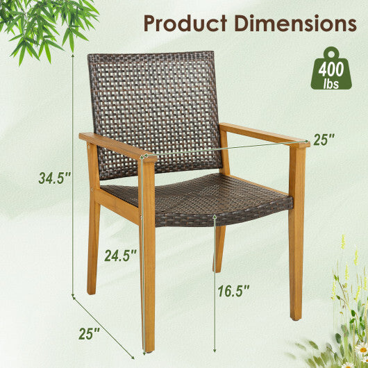 Set of 4 Outdoor Rattan Chair with Sturdy Acacia Wood Frame-Set of 4 LuxuryLifeWay Online Store