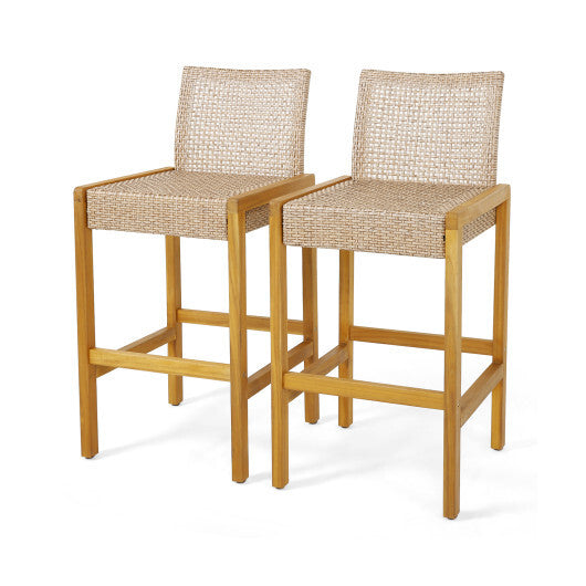 Set of 2 Rattan Patio Wood Barstools Dining Chairs with Backrest-Set of 2 LuxuryLifeWay Online Store