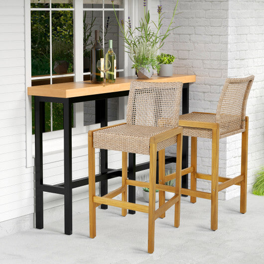 Set of 2 Rattan Patio Wood Barstools Dining Chairs with Backrest-Set of 2 LuxuryLifeWay Online Store