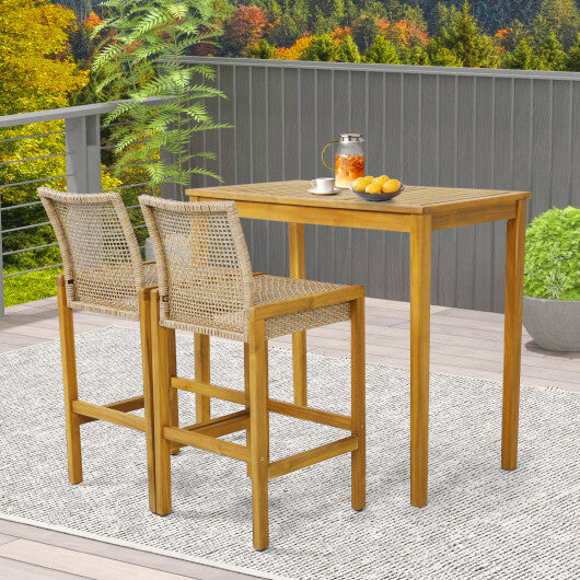 Set of 2 Rattan Patio Wood Barstools Dining Chairs with Backrest-Set of 2 LuxuryLifeWay Online Store