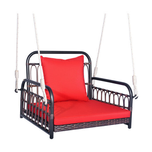 Patio Rattan Porch Swing Hammock Chair with Seat Cushion-Red LuxuryLifeWay Online Store