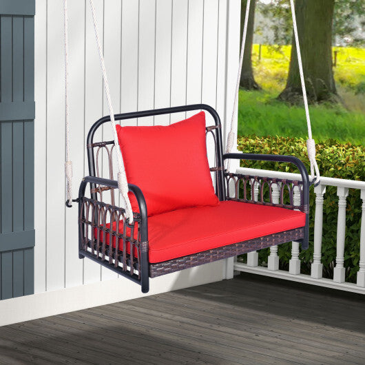 Patio Rattan Porch Swing Hammock Chair with Seat Cushion-Red LuxuryLifeWay Online Store