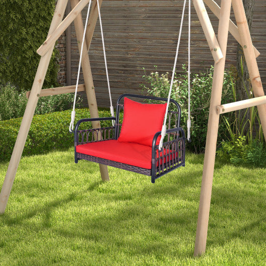 Patio Rattan Porch Swing Hammock Chair with Seat Cushion-Red LuxuryLifeWay Online Store