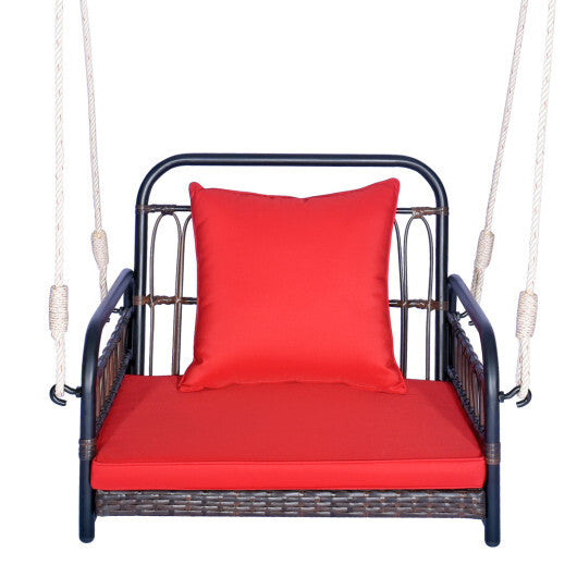 Patio Rattan Porch Swing Hammock Chair with Seat Cushion-Red LuxuryLifeWay Online Store