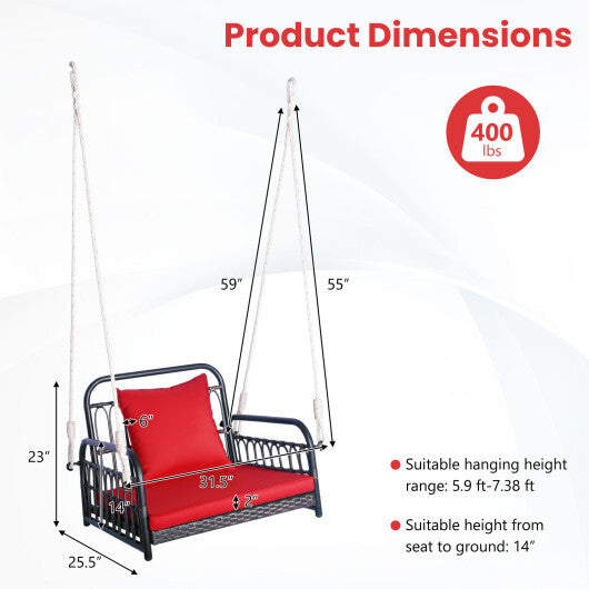 Patio Rattan Porch Swing Hammock Chair with Seat Cushion-Red LuxuryLifeWay Online Store