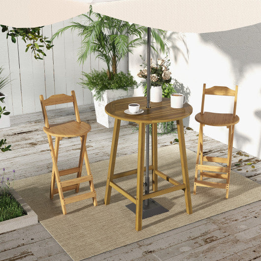 Bar Height Table with Umbrella Hole and Slatted Tabletop for Outdoors LuxuryLifeWay Online Store