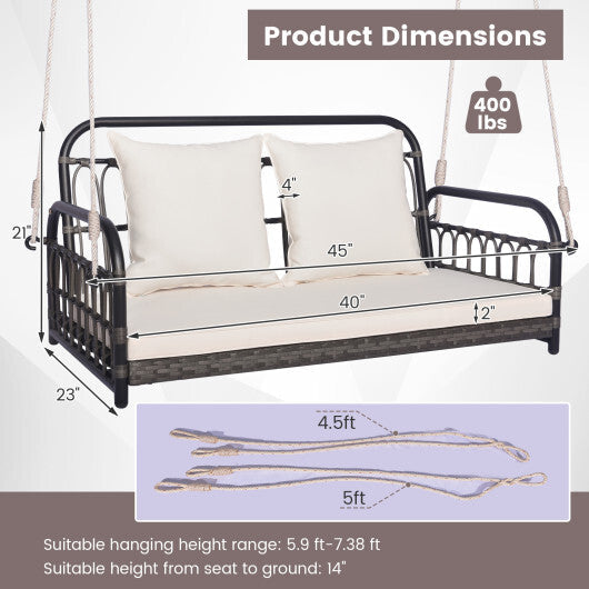 2-Person Outdoor Hanging Chair with Ropes-Gray LuxuryLifeWay Online Store