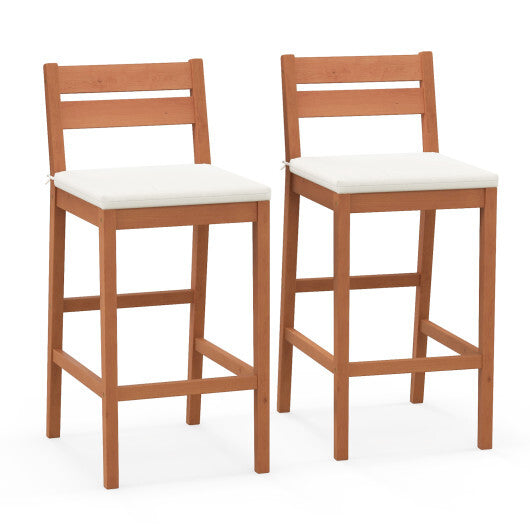 Set of 2 Outdoor Wood Barstools with Soft Seat Cushion-Off White LuxuryLifeWay Online Store