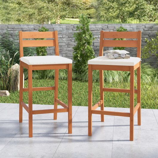 Set of 2 Outdoor Wood Barstools with Soft Seat Cushion-Off White LuxuryLifeWay Online Store