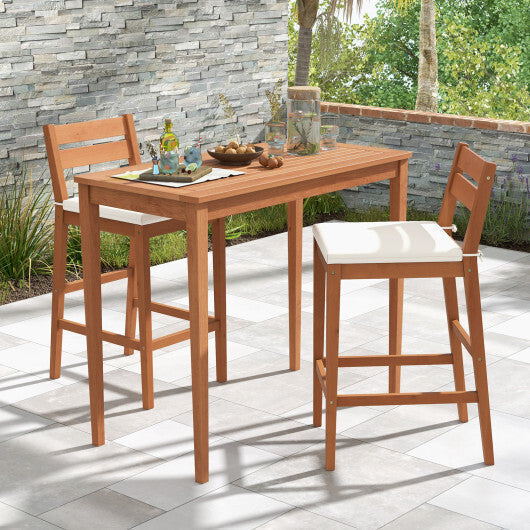 Set of 2 Outdoor Wood Barstools with Soft Seat Cushion-Off White LuxuryLifeWay Online Store