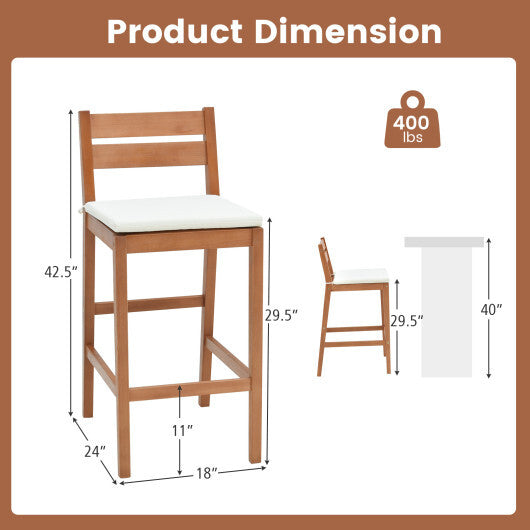 Set of 2 Outdoor Wood Barstools with Soft Seat Cushion-Off White LuxuryLifeWay Online Store