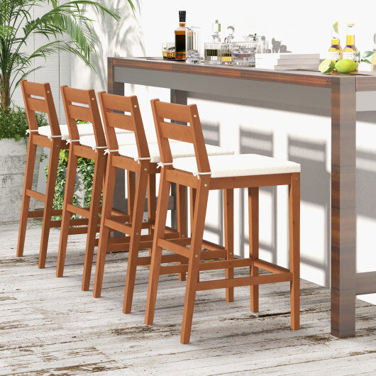Set of 2 Outdoor Wood Barstools with Soft Seat Cushion-Off White LuxuryLifeWay Online Store