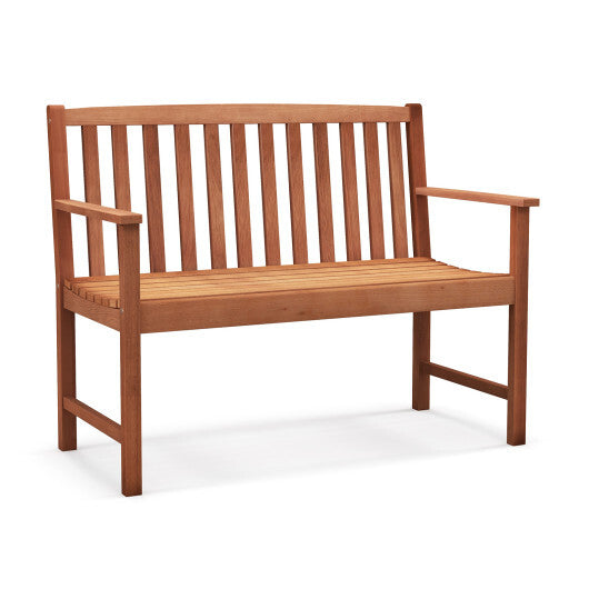2-Seat Patio Wood Bench with Cozy Armrests and Backrest LuxuryLifeWay Online Store