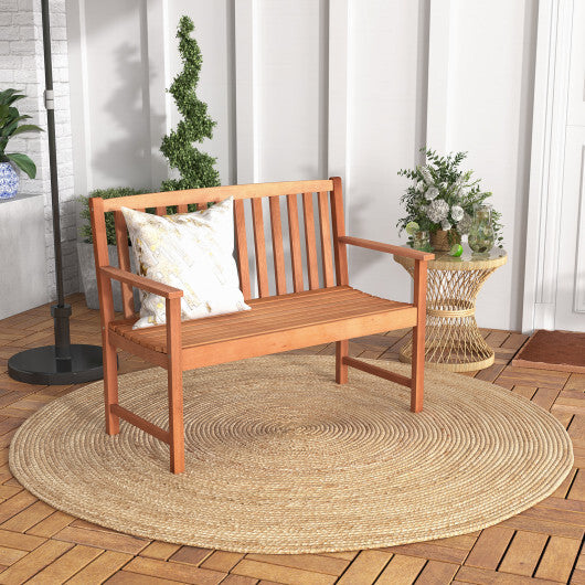 2-Seat Patio Wood Bench with Cozy Armrests and Backrest LuxuryLifeWay Online Store
