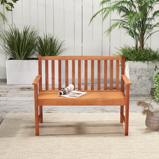 2-Seat Patio Wood Bench with Cozy Armrests and Backrest LuxuryLifeWay Online Store