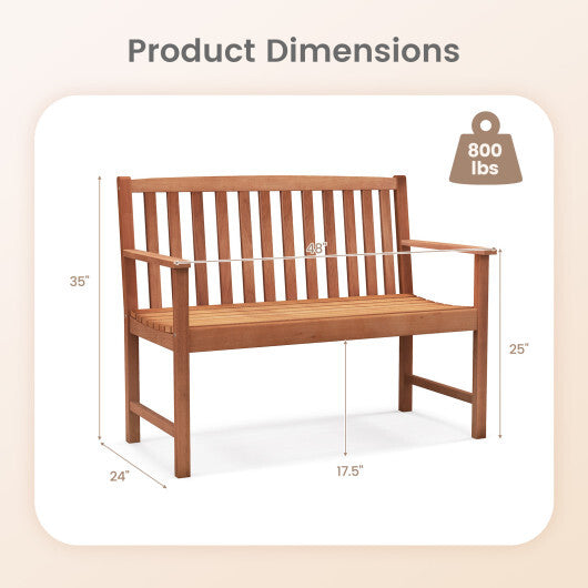 2-Seat Patio Wood Bench with Cozy Armrests and Backrest LuxuryLifeWay Online Store