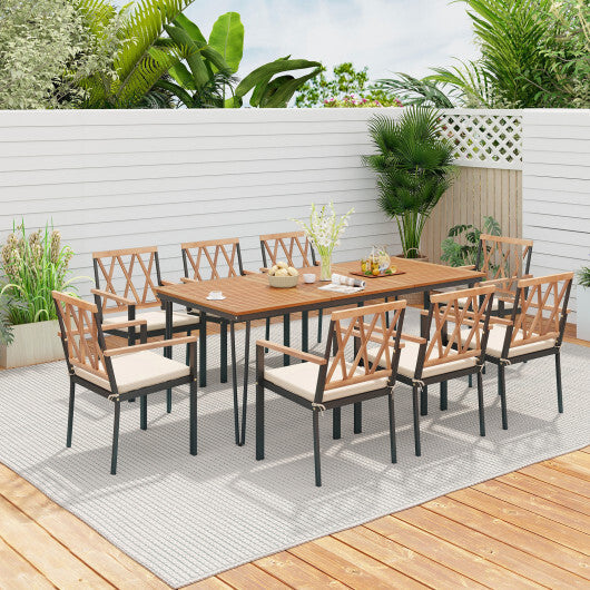 9-Piece Patio Dining Set 35.5 Inch Acacia Wood Table with Umbrella Hole and 22.5-Inch Wide Chairs LuxuryLifeWay Online Store