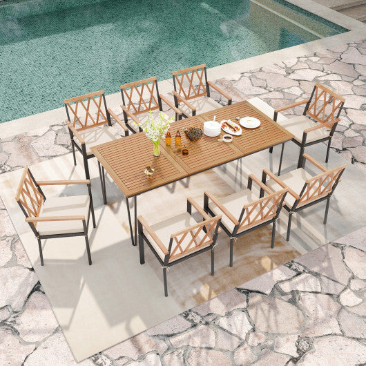 9-Piece Patio Dining Set 35.5 Inch Acacia Wood Table with Umbrella Hole and 22.5-Inch Wide Chairs LuxuryLifeWay Online Store